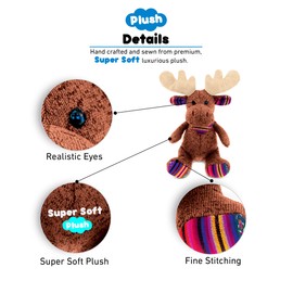 DolliBu Plush Moose Stuffed Animal - Soft Funky Brown Moose with Scarf, Adorable Huggable Plush Toy, Cute Wild Life Cuddle Gift for Kids and Adults - 9 Inch