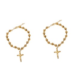 ABOOFAN 2pcs Stainless Steel Retro Buddhist Bead Bracelet Cross Rosary Wrist Chain Fashionable Ladies Girls Jewellery
