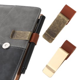Aiyorse 2 Pcs Pen Loop for Notebook, PU Leather Retro Pen Clips Metal Pens Loop Holder Notebook Pens Sleeve Clips for Journal Notebooks Planner Clipboard Office (Old Brown Gold + Brown Gold)