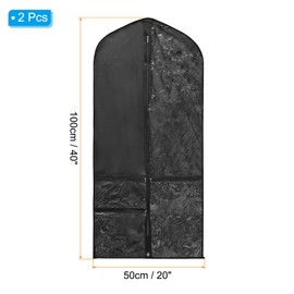 PATIKIL Garment Bags for Dance Costumes, 2 Pack 40x20 Inch Hanging Garment Bag with 4 Pockets Name Tag for Dancing Skating, Black