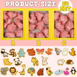 Roshtia 24 Pcs Animal Cookie Cutters with Plunger Stamps Set 3D Animals Lion Cookie Cutters Stamps Plastic Cookie Cutter Animal Cracker Cookie Cutters Cookie Stamps for Kids Baking Supplies