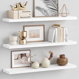 Forbena White Floating Shelves for Wall 36 Inches Long, Modern Wall Shelf for Living Room Decor, Large Deep Floating Shelf for Bedroom Home Office Closet Laundry Room Bathroom (3-Pack)