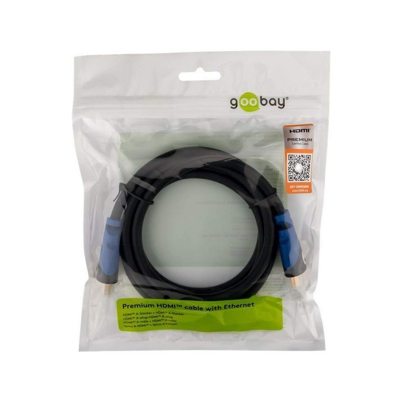 Goobay 72318 Premium High Speed HDMI Cable with Ethernet, Gold-Plated,