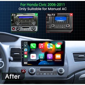 4 Core 64G Car Radio for Honda Civic 2006-2011: 10.1” Touch Screen Stereo with Wireless Carplay Android Auto 5G WiFi GPS Bluetooth FM RDS SWC AHD Backup Camera