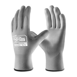 COOLJOB 12/60 Pairs Safety Work Gloves Pack Bulk with Grip PU Coating, 13 Gauge Seamless Knit Gloves with Polyurethane Dipped for Warehouse Working, Breathable Lightweight for Men Women, Grey Medium