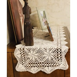 Lelefly Mantel rectangular de algodón hecho a mano, con encaje de ganchillo, para mesa, cómoda, bufanda, decoración, 15 x 35 pulgadas, color blanco