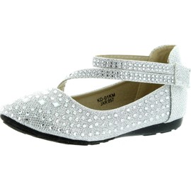 Link Kd-01Km Silver Girls Cute Rhinestone Ballet Ballerina Flats,Silver,3B