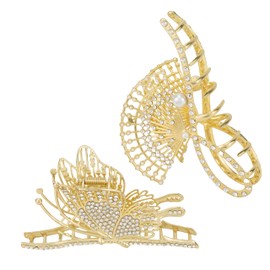 COZYISLE 2PCS Vintage Pearl Hair Claw Clips, Luxury Metal Gold Clip for Thin/Thick Hair, Strong Hold Jaw Clips, Wedding/Birthday Hair Accessories for Girls' Styling (1)