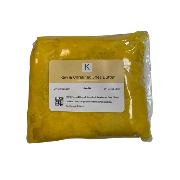 Kyabo Raw & Unrefined African Shea Butter - 100% Pure & Raw - Organically Sourced from Africa Ghana Yellow - Make Foaming butter, Whipping Shea Butter, Soap making, Lotion about 2lbs (30-34oz)