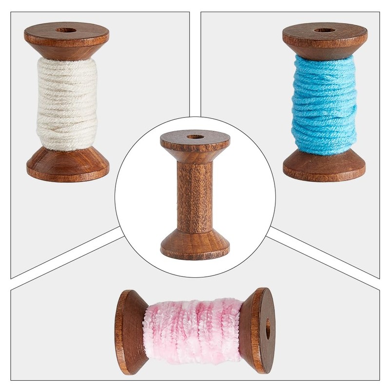 DICOSMETIC 10Pcs Large Wood Spool 2.4x1.4 Inch Wooden Empty Spools