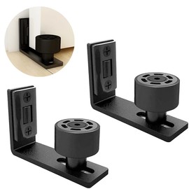 TOIMIOTOIM Sliding Barn Door Floor Guide Doors Bottom Wall Mount Adjustable Roller Double Wheel No Punching Required System 2 Pack Black, Smoothly and Quietly