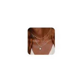 Tasiso Layered Gold Necklaces for Women, Stackable 14K Real Gold Plated Pearl Necklace Layering Necklace Set Fashion Paperclip Pendant Necklace Trendy Jewelry Gifts for Women