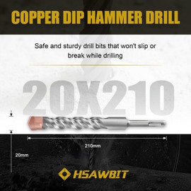 HSAWBIT 20mm x 210mm LONG SDS MASONRY DRILL BIT, TUNGSTEN CARBIDE TIP SDS PLUS SHANK, FOR WALL STONE CONCRETE BRICK