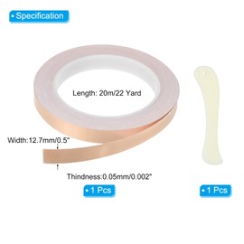 PATIKIL 22 Yard 1/2 Inch Copper Foil Tape, Copper Tape with Single-Sided Conductive Stained Glass Foil Tool with Scraper for Stained Tools DIY Crafting