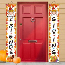 Happy Friendsgiving Banner, Friendsgiving Party Decorations, Friendsgiving Sign Banner, 70.8"x11.8" Friendsgiving Porch Banner for Indoor Outdoor Wall Door Thanksgiving Friendsgiving Decorations