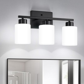 FonmYim Black Bathroom Light Fixtures, 3-Light Modern Vanity Light Over Mirror, Wall Sconces with Milky White Frosted Glass Shades, E26 Socket (Bulbs Not Included)