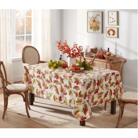 Newbridge Rustic Fall Acorn and Leaf Print Autumn Vinyl Flannel Backed Tablecloth, Thanksgiving Autumn Leaves Kitchen Dining Room Vinyl Tablecloth with Flannel Backing, 60” x 120” Oblong/Rectangle