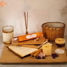 HEM Sandalwood Premium Incense Sticks, Full Pack of 12, Each 15 gms with DHS incense stick holder for Yoga, Meditation, Healing, Spirituality, Aromatherapy, Incense Spa and Relaxation…