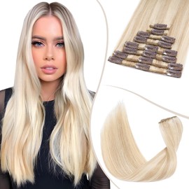 Tess Clip In Hair Extension Human Hair Full Head,Hair Extensions Clip In 8 P Pieces Balayage Long Straight Real Hair Pieces for Women/Girls(#18P613,08Inch)