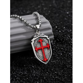 Swordgod Cross Shield Necklace 925 Sterling Silver Armor of God Mens Pendant Shields of Strength Necklace Men Templar Crusade Religious Faith Pendant for Christian Christmas Gifts for Men Women