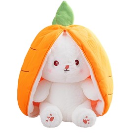 Wanwu World Reversible Bunny Stuffed Animal Rabbit Cuddle Stuffed Carrot Bunny Transformed Rabbit Plush with Zipper 8" Easter Bunny Plushies Gifts for Baby Boys Girls