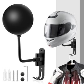 AUOK Soporte para Casco de Motocicleta, Soporte de Pared de Metal Giratorio de 180 °, Soporte para Casco de Bicicleta con 2 Ganchos para Chaquetas de Motocicleta, Sombreros, Cascos de Rugby