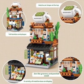 Modular House Building Set, Matcha Shop Model Set, 379 Pcs Japanese Street View Series Model Building Kit, Construction Toy Sets for Kids and Adults