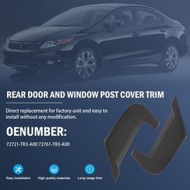 2PCS Rear Pillar Molding Exterior Trim fits Civic 2012 2013 2014 2015, Rear Door Window Pillar Posts Cover Trim Right and Left Side Replace 72721TR3A00