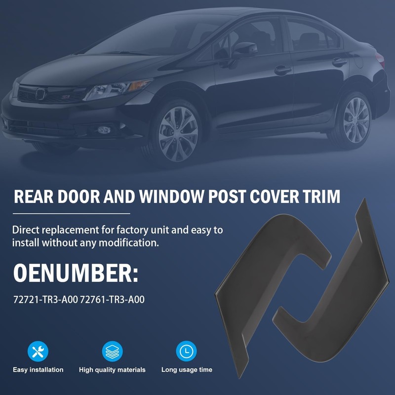 2PCS Rear Pillar Molding Exterior Trim fits Civic 2012 2013