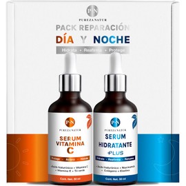 PUREZA NATUR Pack reparación Día y Noche intensiva serum faciales Serum Acido Hialuronico + Colageno + Elastina Niacinamida y Suero Vitamina C + Vit E Sueros de alta efectividad antiedad para todo tipo de piel 50ml cu