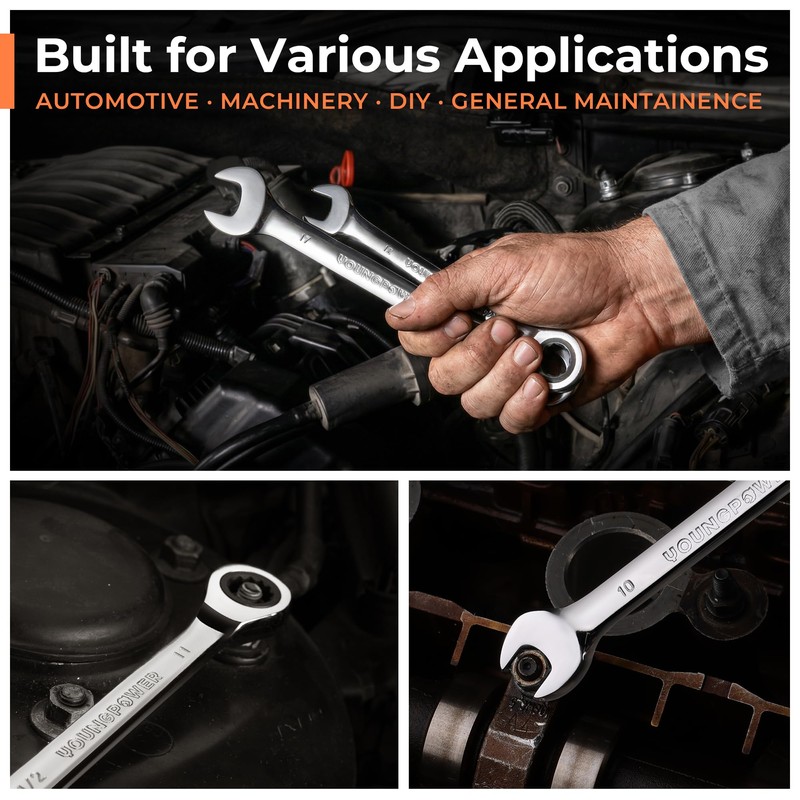8-Piece Metric Ratcheting Combination Wrench Set, 72-Tooth, CR-V Steel