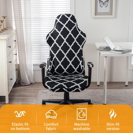 TIANWOWO Gaming Chair Cover, Geometric Pattern, Elastic Stretch Fabric, Machine Washable，Stretchable Anti-Scratch Fabric Office Desk, Universal Fit for Computer Gamer Chairs (Black)