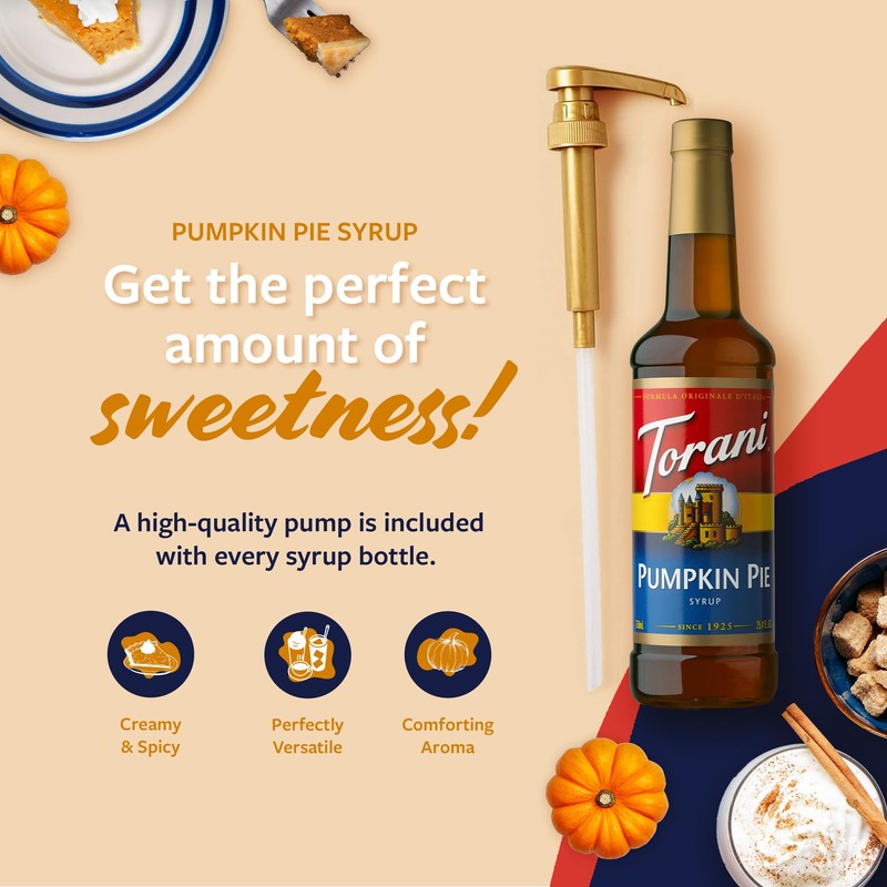 Torani Coffee Syrup, Pumpkin Pie Flavored Syrup for Drinks, Pump