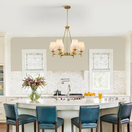Xeruyiwa Gold Modern Farmhouse Chandelier, 27.2" 6-Light Round Pendant Light with White Fabric Shades, Adjustable Hanging Fixture for Dining Room Over Table Kitchen Island Living Room