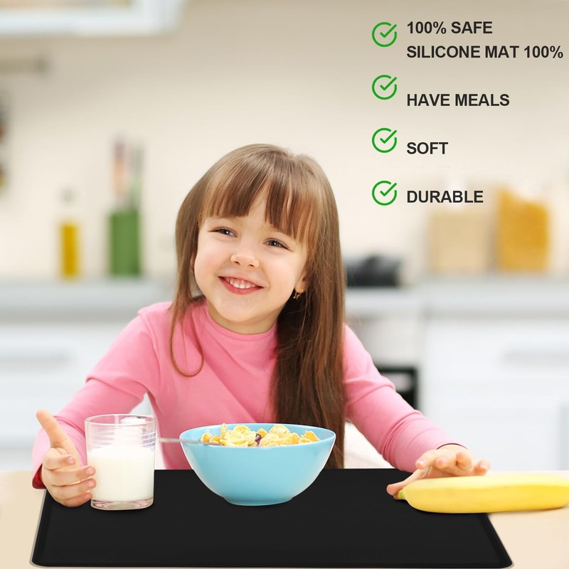 Black Silicone Placemats -Multipurpose Baby Food Mat Reusable Kitchen Countertop