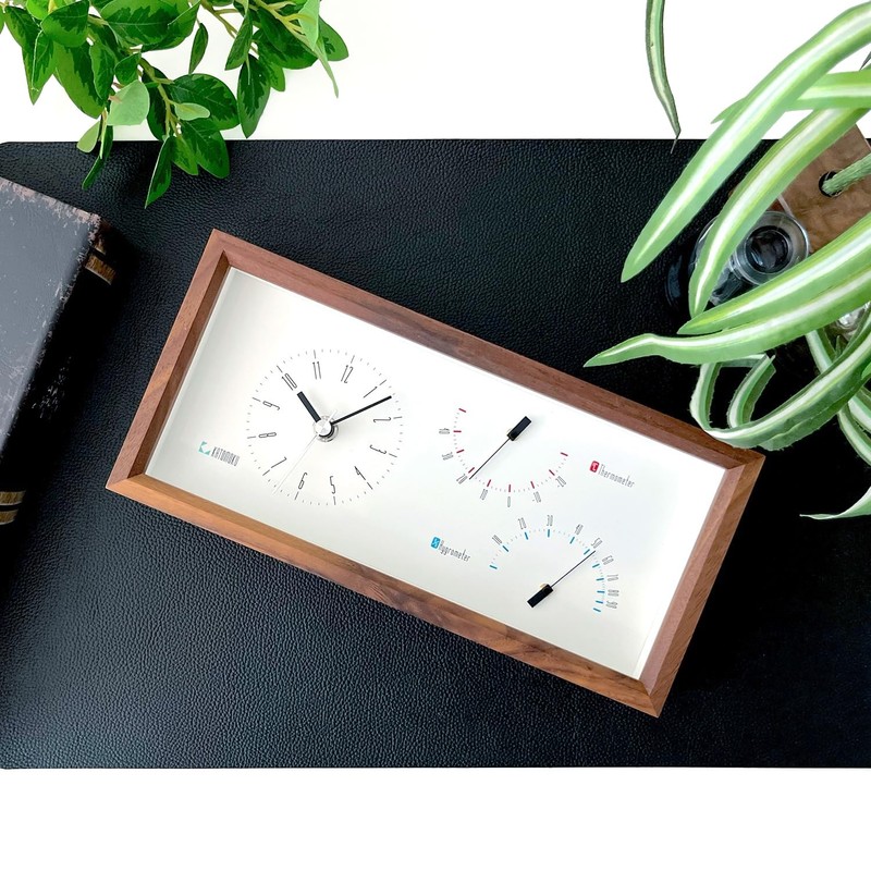 KATOMOKU Thermo Clock Walnut km-152WA Wooden Watch Thermo Hygrometer, Dual