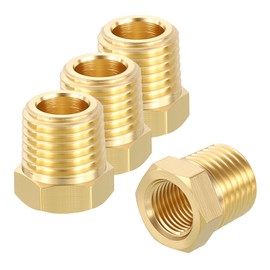 Rebower 4 Pack Female to Male Adapter Converts 1/4" MNPT x 1/8" FNPT Threaded Bass Hex Bushing Reducer for Air Compressor Plumbing, Fluid Lines, Freezing, Water Treatment
