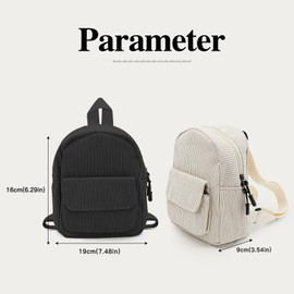 Energather Small Ladies Backpack, Corduroy Mini Backpack Cute Backpack for Women and Girls, Womens Backpack Small Backpack for Travel, Shopping, Walking (black)
