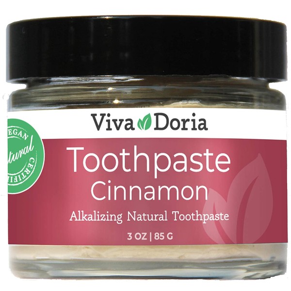 VIVADORIA Fluoride Free Natural Mineralizing Toothpaste Glass Jar, Cinnamon, 3 oz.