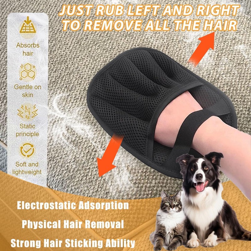 Static Dual Size Pet Fur Remover Gloves Washable for Cat