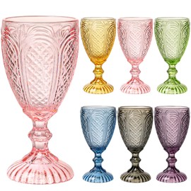 TrophyToast Colored Vintage Wine Glasses Set of 6 – 10.5 Ounces Colored Glass Water Goblets, drinking glasses for Christma, Wedding, Holiday, or Fancy Glassware for everyday