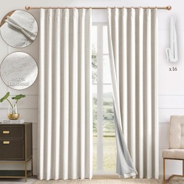 IVAPUPU Natural Thick Linen Blend Pinch Pleated Blackout Curtains for Bedroom - 2 Pages Black Out Curtains 84 Inch 2 Panels Set for Living Room Darkening Thermal Window Curtain Drapes with 16pc Hooks