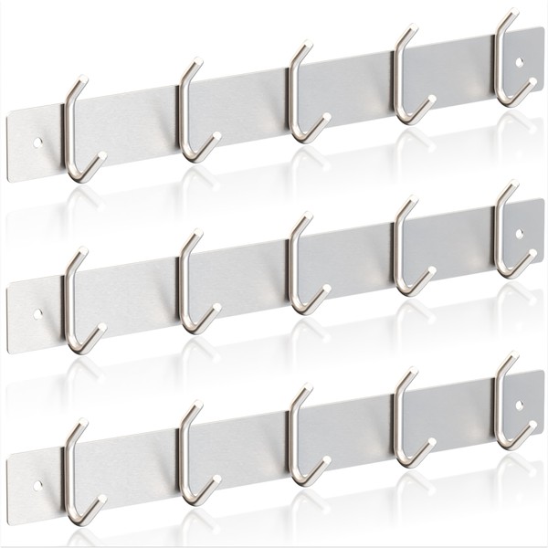 RICOO MH028S-5x3 Stainless Steel Coat Hooks, Wall Hooks, Silver, Robust