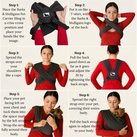 Barks & Mulligans Adjustable Dog Sling for Small Dogs, Puppy Carrier for Pets 0–15 lbs, Cat Sling Wrap, Dog Purse Bag, Hands-Free Pet Holder for Travel or Everyday Use (Light Gray, Plus Fit)