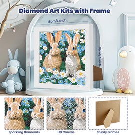 GHHKUD Diamond Art Kits for Kids with Frame, 5D Rabbit Diamond Painting Kit for Kids, Small Diamond Art Kits Art and Craft Sets Gifts for Girls Boys, Crystal Art Kits for Kids Ages 6-9-12(7x7inch)