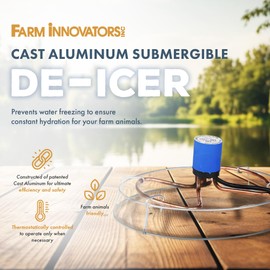 Farm Innovators 1500 Watt Cast Aluminum Submergible Water Tank Heater Deicer with Self Regulating Thermostat for Farm and Home, Silver