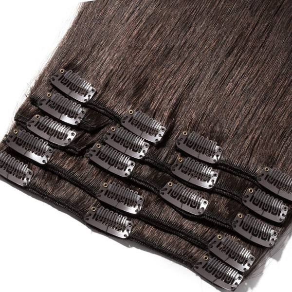 Rich Choices Clip-In Real Hair Extensions, Real Hair Clip-In Extensions, Natural Real Hair, Standard Weft, 8 Wefts, 18 Clips, Straight, 33 cm - 80 g, #2 Dark Brown