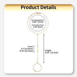 JewelryWe Golden Religious Ring Bracelet: Adjustable Women's Cross Ring Bracelet Hand Chain Elegant Stainless Steel Jewelry