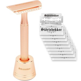 Störtebekker® Premium Safety Razor 'Oslo' in Set with Störtebekker Premium Shaving Stand 'Oslo' in Rose Gold – Elegant Matte Look, Non-Slip Handle, Solid Stand – Men's Shaving Set – Gift Idea
