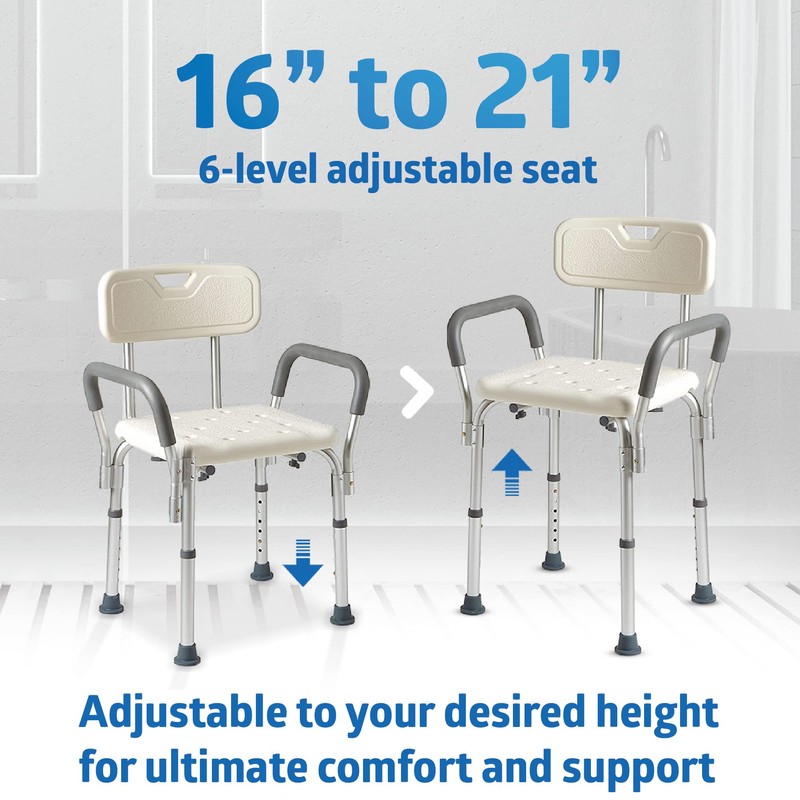 Medline Shower Chair with Backrest and Padded Armrests - 350